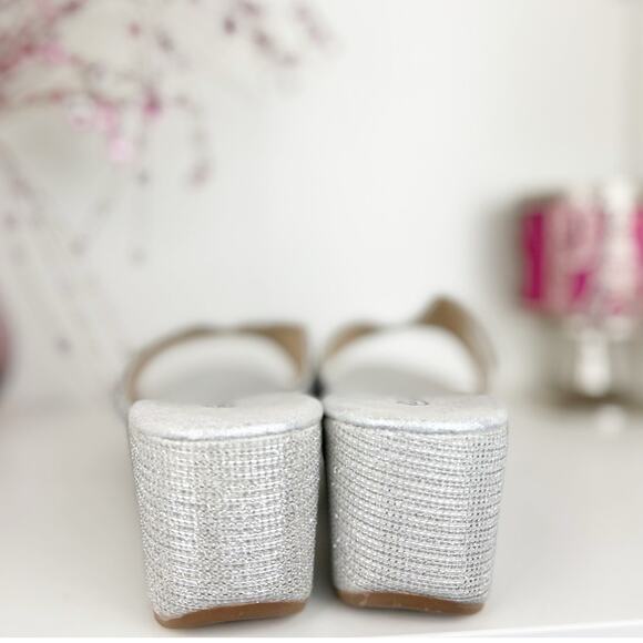 Verano Rio Rhinestone Embellished Platform Wedge Heel Slide Sandal Silver Size 8 - Picture 7 of 13